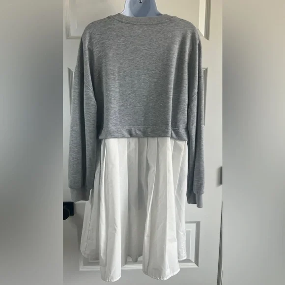 UNBRANDED Gray Cropped Sweatshirt White Skirt Layered Dress Size Medium - Picture 2 of 7